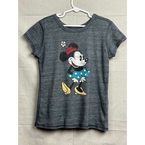 Disney Girls Distressed Gray Shirt Minnie Mouse in Blue Polka Dot Dress, Size M - Picture 4 of 4